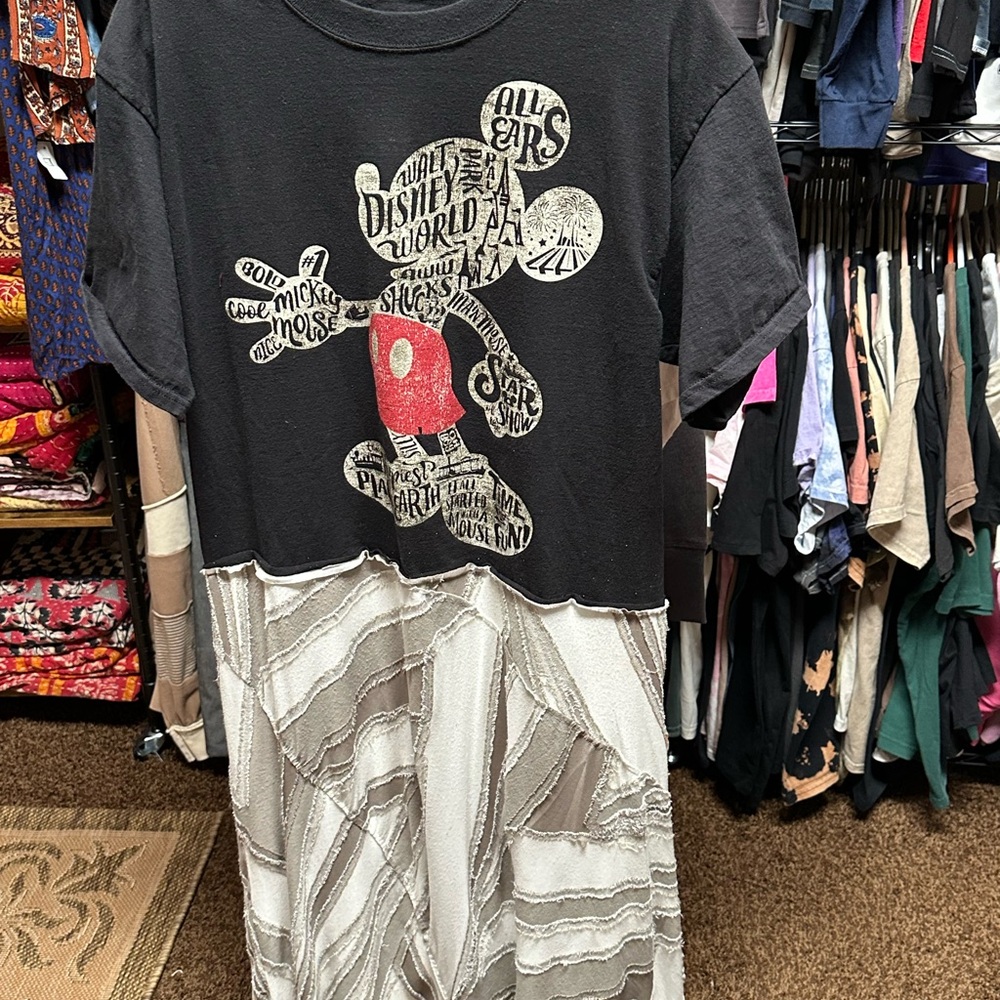 Upcycled Mickey Cotton Boho Dress